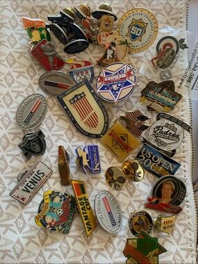 Assorted Fan Enamel Pin Lot Raiders Padres Curling Derby Tennis Olympics